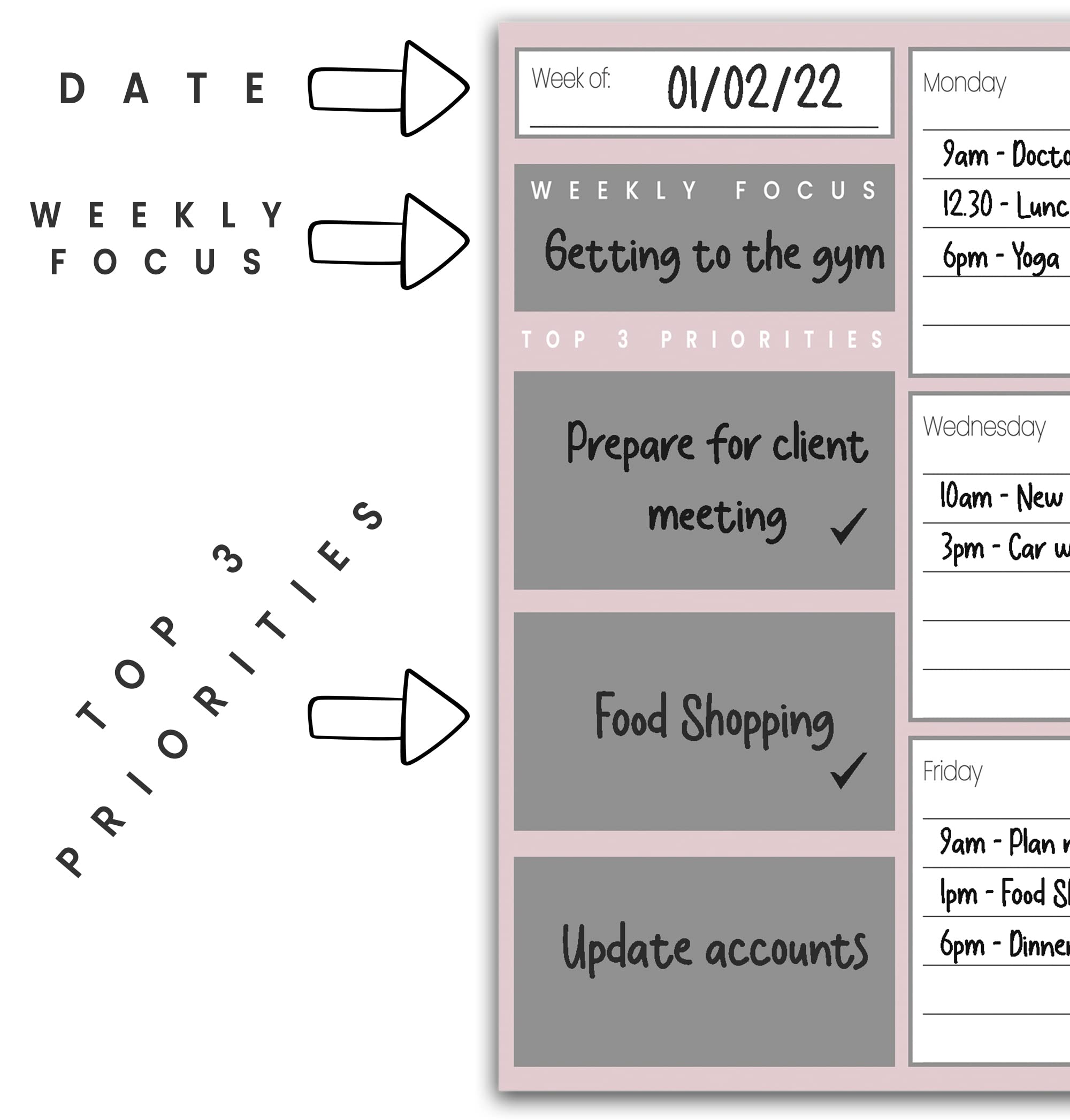 Weekly Planner Pad - A4 Desk Planner with To-Do List, Pink - Image 3
