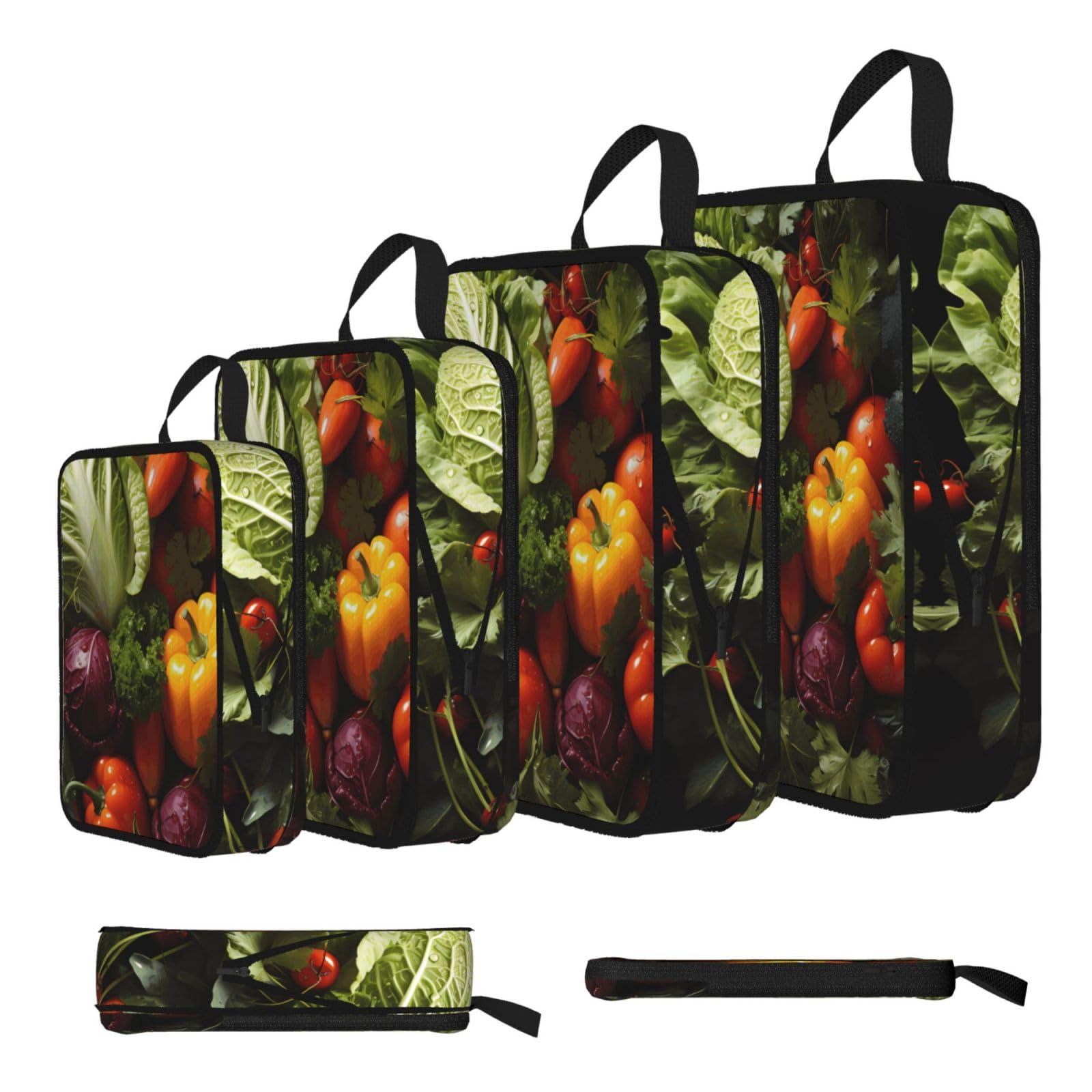 Sxzvvbn Black Lots Of Fresh Vegetables Compression Packing Cubes 4 Piece Set