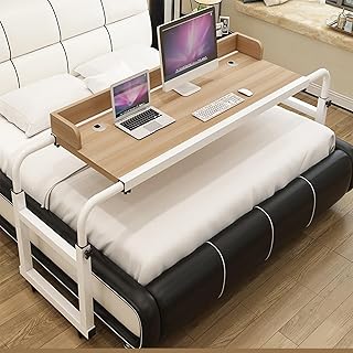 Mesa ajustable para cama con ruedas frenables, multifuncional, para laptop, altura y ancho elásticos para un uso fácil, perfecto para el hogar y la oficina (color: amarillo)