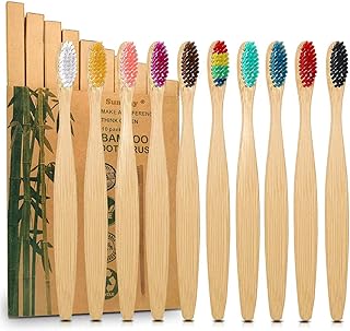 10 Color Soft Bristles Natural Bamboo Toothbrushes Set, Premium BPA Free for Best Clean, Eco-Friendly, Plastic-Free, Vegan, Biodegradable & Compostable Charcoal Wooden Toothbrush
