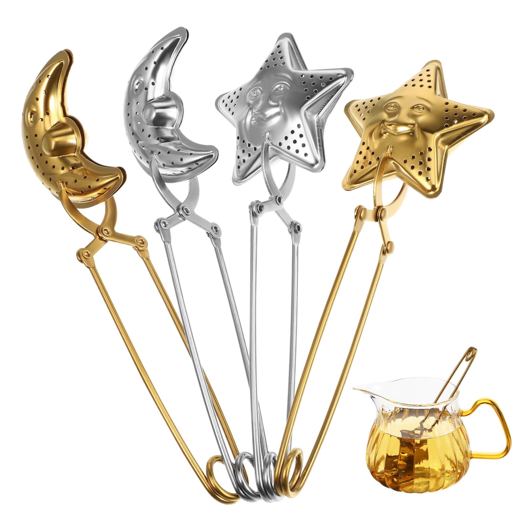 OSALADI Star Drain Infuser 4-Piece Set Stainless Steel Loose Leaf Tea Strainer Perfect for Office Home