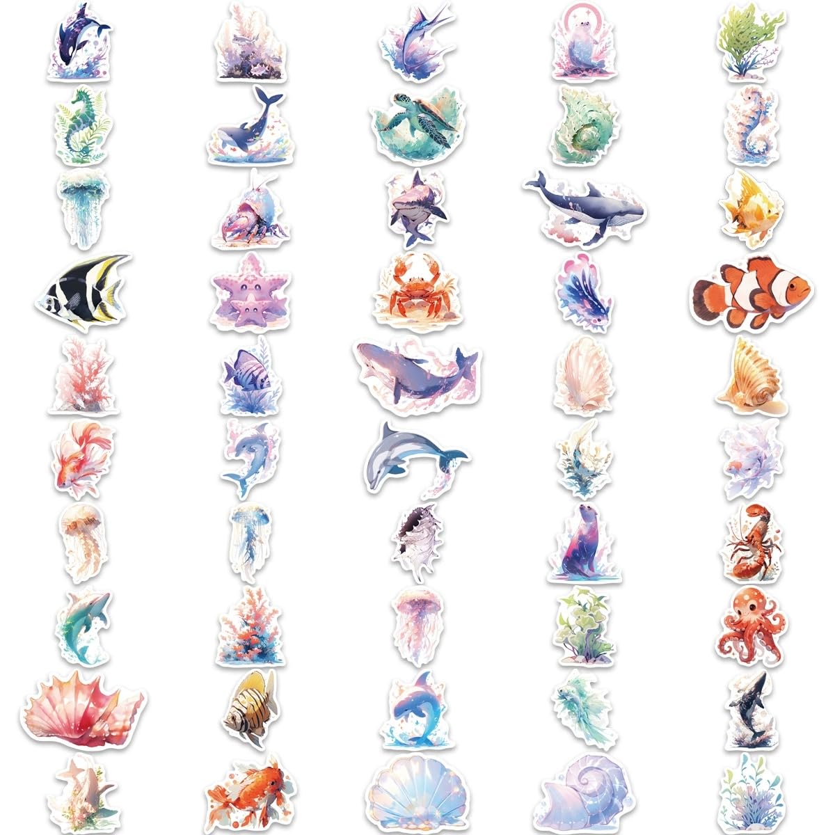 Marine Animal Vinyl Stickers,Fish Sea Marine Life Graffiti Stickers,Vinyl Waterproof Sticker for Kids Teens Girls,for Phone Laptop Bottles Skateboard Computer Phone Luggage Guitar Gifts Sticker - Image 3