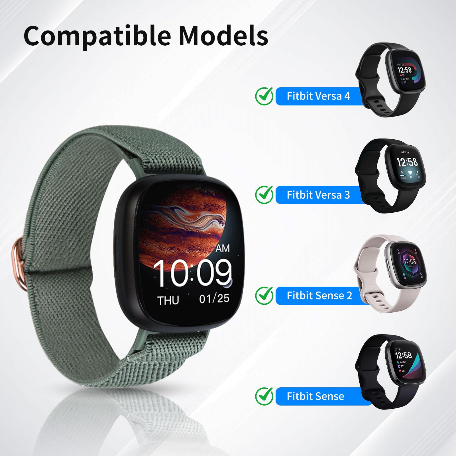 aceyoon Pasek kompatybilny z zegarkiem Fitbit Versa 4 / Fitbit Versa 3 / Fitbit Versa 2 / Fitbit Sense dla kobiet i mężczyzn, Große, Nylon, Bez perły