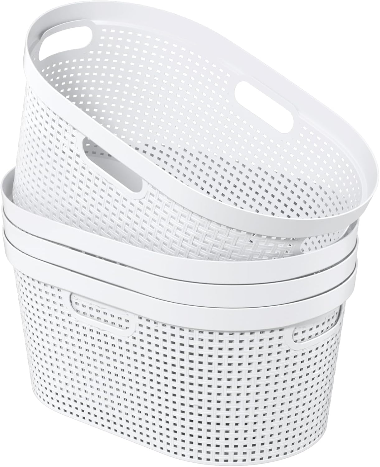 40 L Large Plastic Laundry Hamper, Ventilated Clothes Basket with Handles, White, Pack of 4