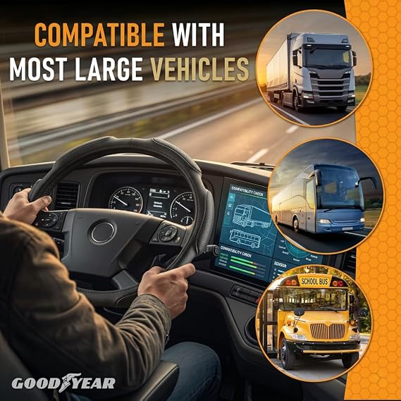 Goodyear 18 Semi Truck Steering Wheel Cover Non Slip Grip, Comfortable, Heavy-Duty Protection, Compatible with Freightliner, Bus, Trucks