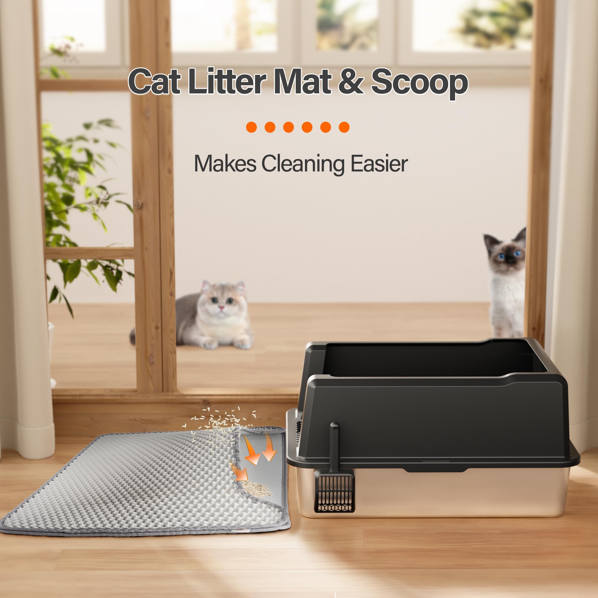 Amniau Stainless Steel Jumbo Open Cat Litter Box, XXXL 28"x20.5"x14" for Large Cats & Multi-Cat Households, Anti-Leakage High Walls & Non-Slip Base, Non-Sticky, Easy Clean Durable Metal Litter Pan - image 7