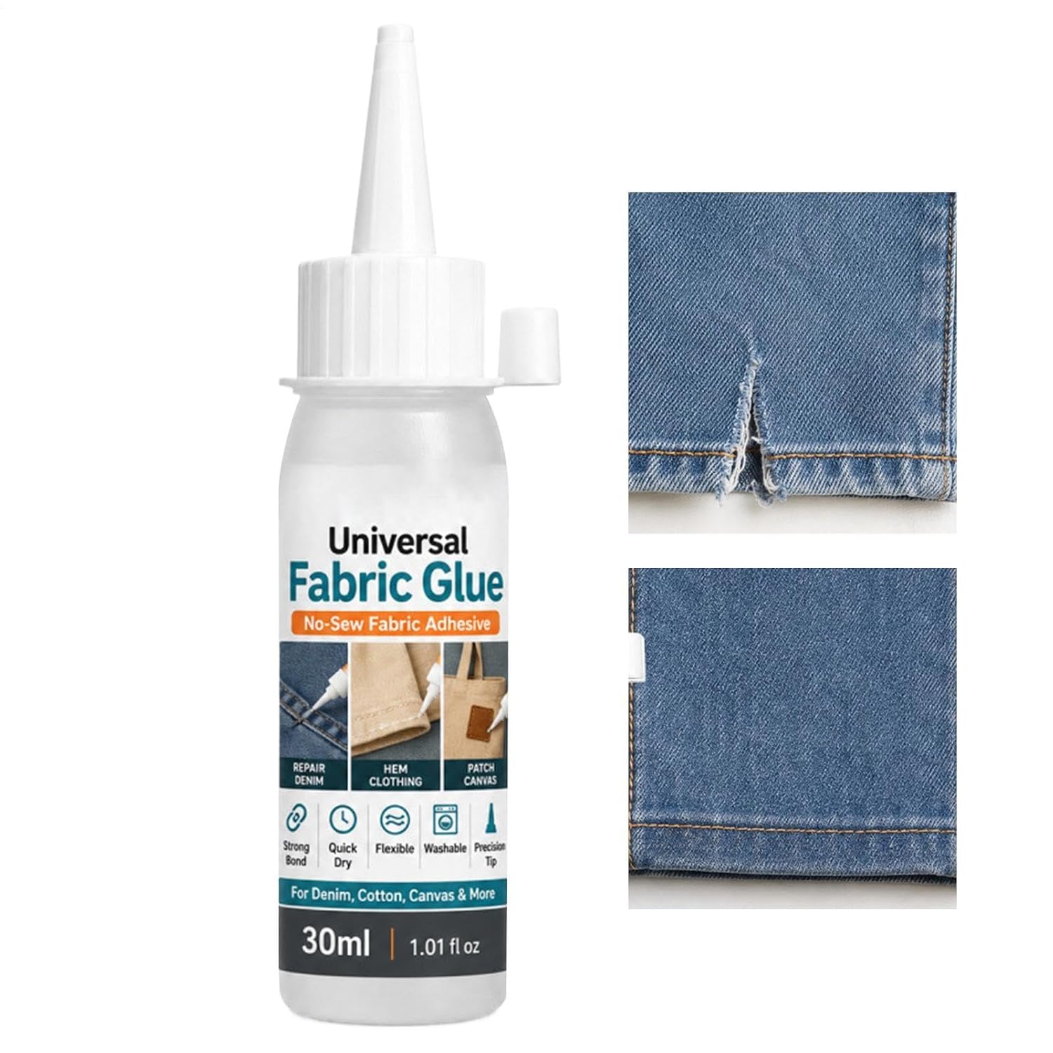 Fabric Glue - 30ml Clear Textile Adhesive, Washable No Sew Craft Bonding