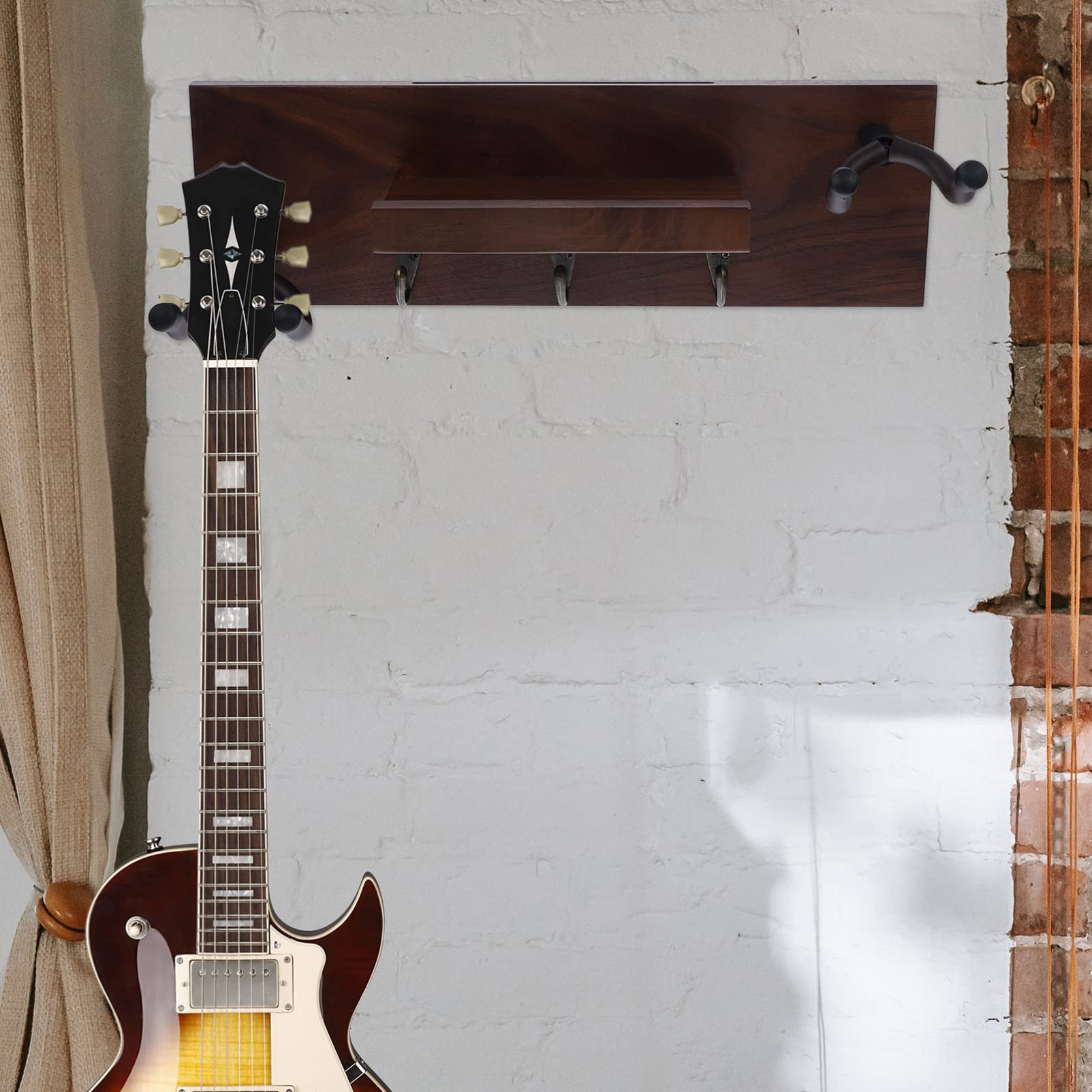 Toddmomy Gancio Chitarra da Parete in Legno e Metallo, 4 in 1 | Chitarra Elettrica e Acustica, Montaggio Semplice, Stabile, Non Lascia Segni e Protegge la Finitura