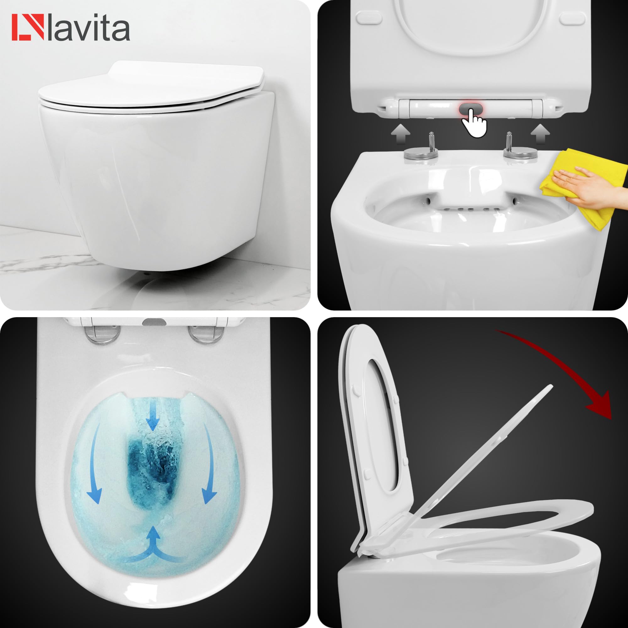 Lavita Vorwandelement Solido Start + Wand Hänge WC Sofi Slim Weiß Spülrandlos + WC Sitz mit Absenkautomatik Verchromter Knopf Komplettset Unterputz Spülkasten Toilette Komplett Sett WC