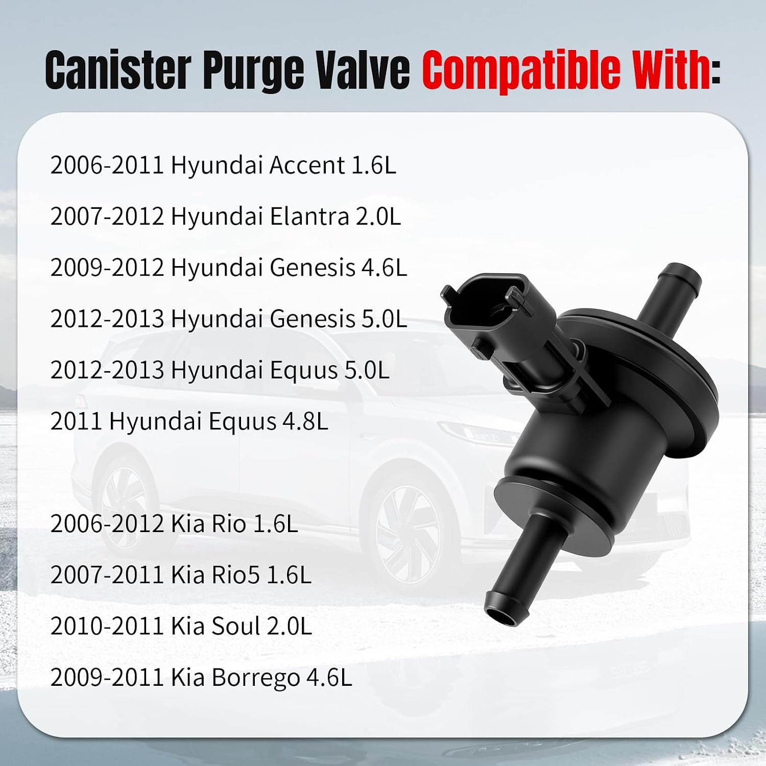 EVAP Vapor Canister Purge Valve 911-808 Compatible with 2006-2013 Hyundai Elantra Accent Genesis, 06-12 Kia Soul Rio, Equus Rio5 Borrego 2006 2007 2008 2009 2010 2011 2012 2013
