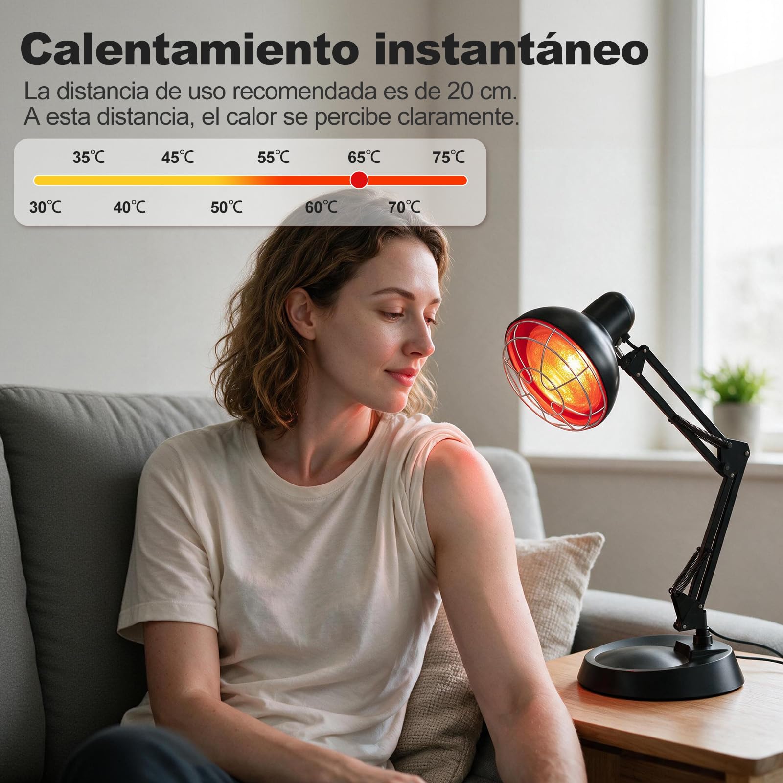 Lámpara de luz roja 150 W para uso doméstico, 10 niveles de temperatura + 12 niveles de temporizador, regulable en múltiples direcciones – **Negro**
