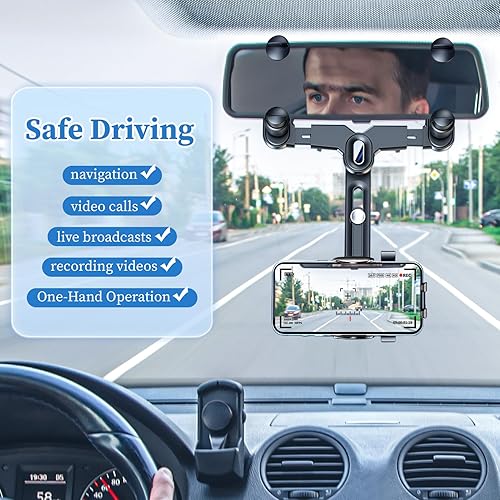 Miniatura 7 de Soporte de teléfono para espejo retrovisor para automóvil, soporte giratorio y retráctil de 360 para espejos retrovisores de automóviles, soportes