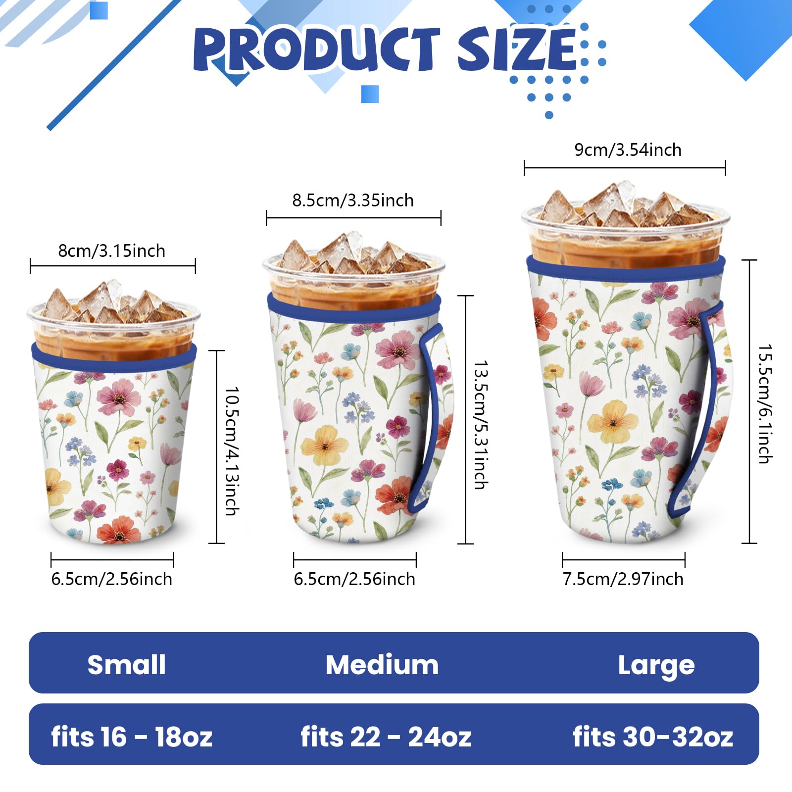 MAYJOYDIY Manchon Isotherme en Néoprène pour Tasse à Café Glacé Motif Floral Bohème Fleurs et Feuilles Colorées Compatible avec les Boissons Chaudes et Froides de 16-32oz