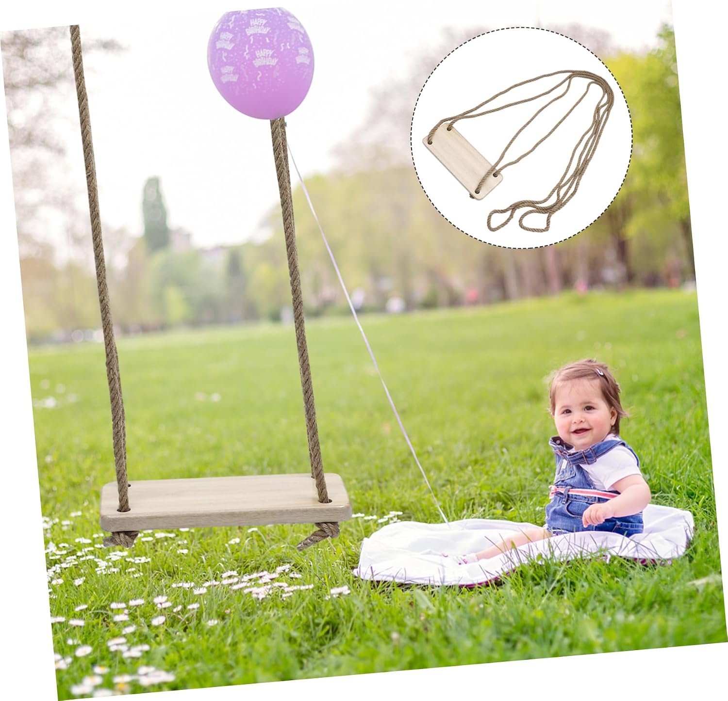 1pc Outdoor Wood Swing Comfortable Hanging Chair for Adults Easy to Install for Home Garden Playground and Park Use