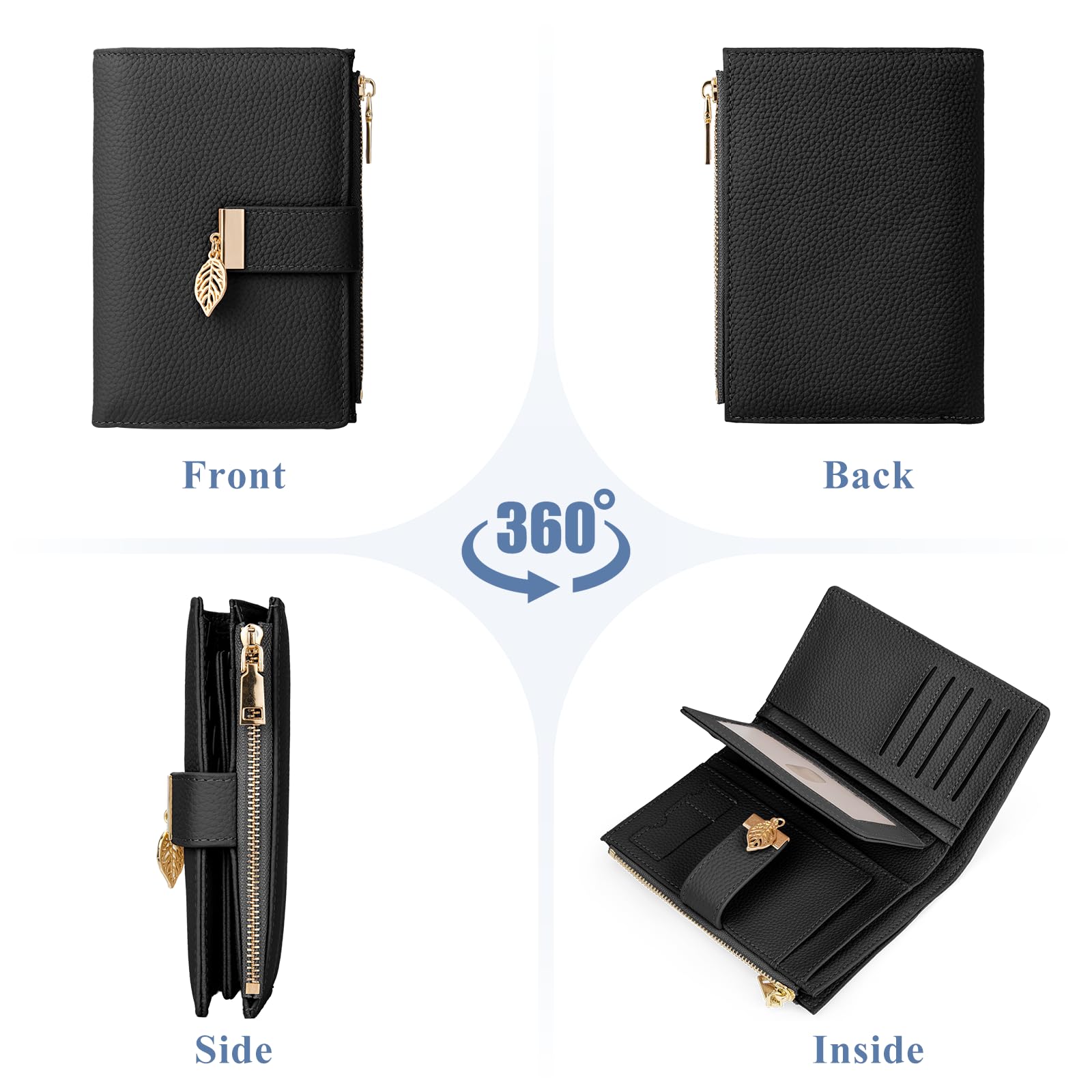 Porte Monnaie Femme, Petit Portefeuille Femme avec Blocage RFID Protege Passeport Porte Feuilles pour Femme avec 16 Fentes pour Cartes et Pochette à Fermeture éclair