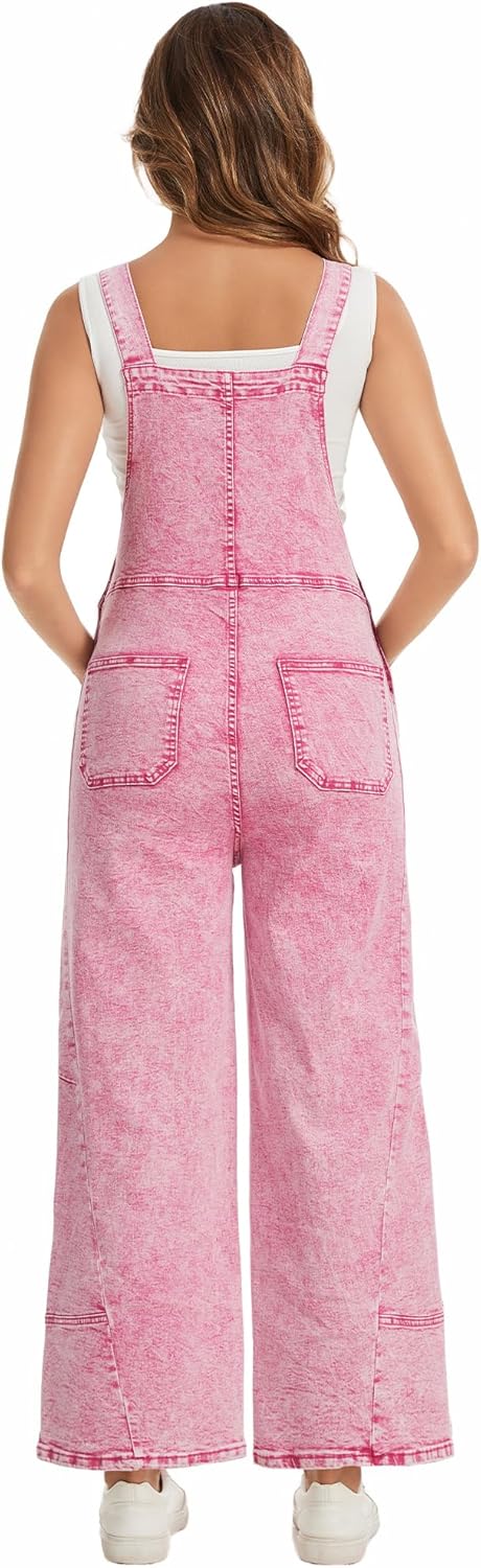 Women's Denim Overalls Loose Fit Baggy Overalls Wide Leg Barrel Jean with Pockets Adjustable Straps - Image 3