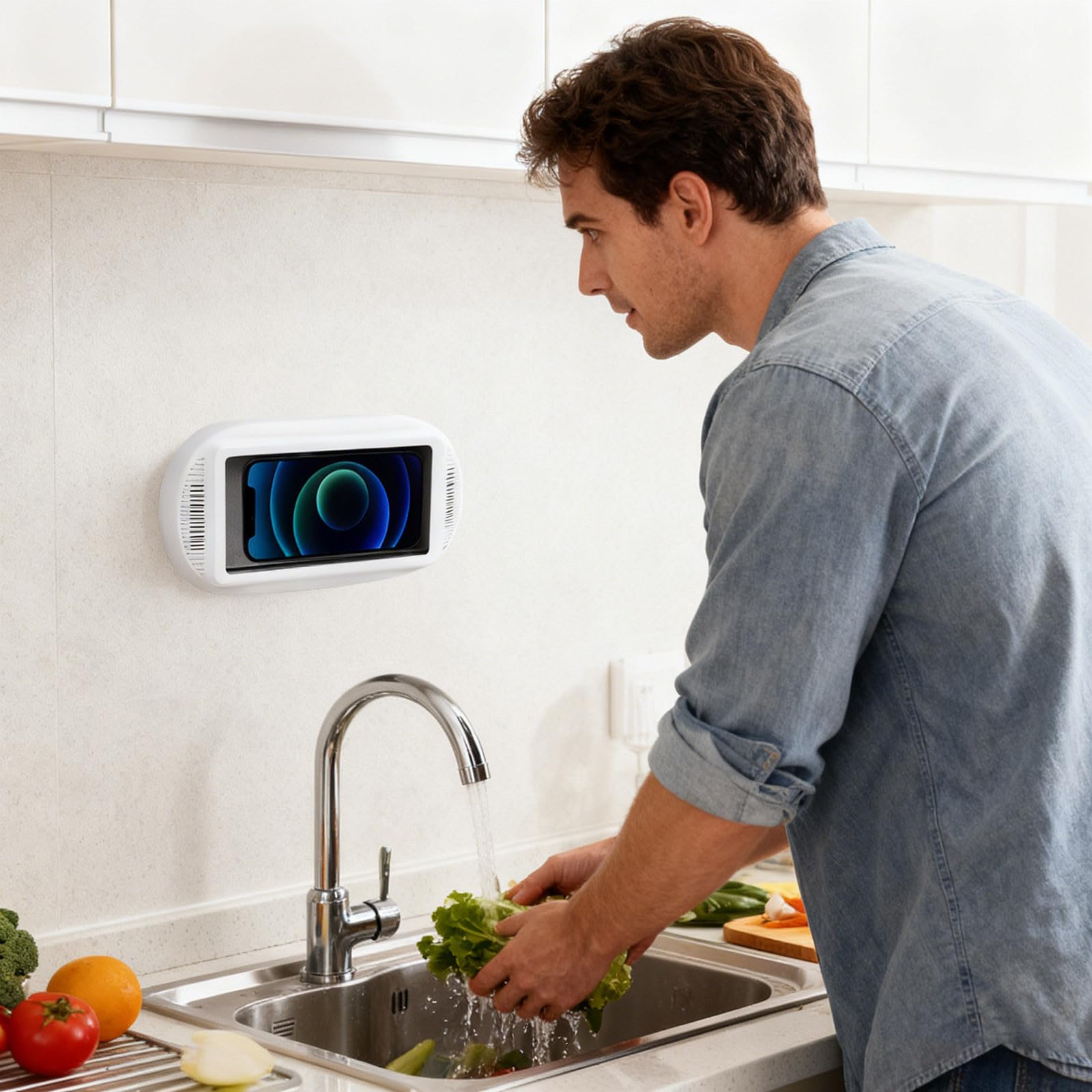 Dusch-Handyhalterung Wasserdicht mit Lautsprecher - Aqua Play Telefonhalter Aquaplay Telefonhülle, 360° Drehbar Anti-Beschlag Touchscreen Wandhalterung, Universal 4-7 Zoll Telefone Badezimmer