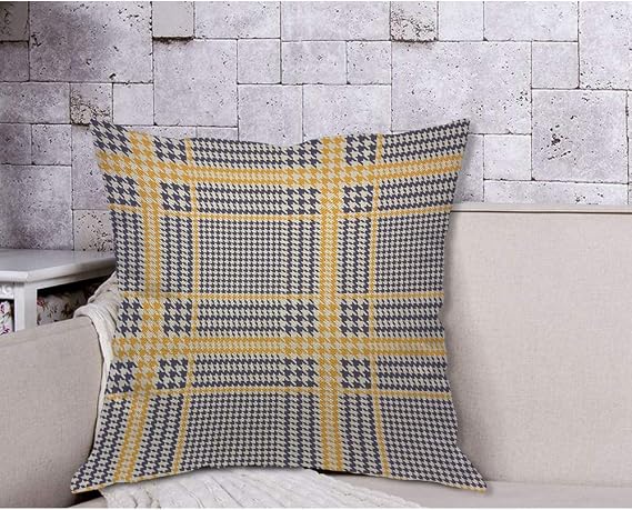 AOYEGO Hounds Tooth Throw Pillow Cover Geometric Glen Plaid Glenurquhart Navy Blue and Dull Yellow Pillow Case 18x18 Inch Decorative Men Women Room Cushion Cover for Home Couch Bed