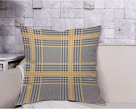 AOYEGO Hounds Tooth Throw Pillow Cover Geometric Glen Plaid Glenurquhart Navy Blue and Dull Yellow Pillow Case 18x18 Inch Decorative Men Women Room Cushion Cover for Home Couch Bed