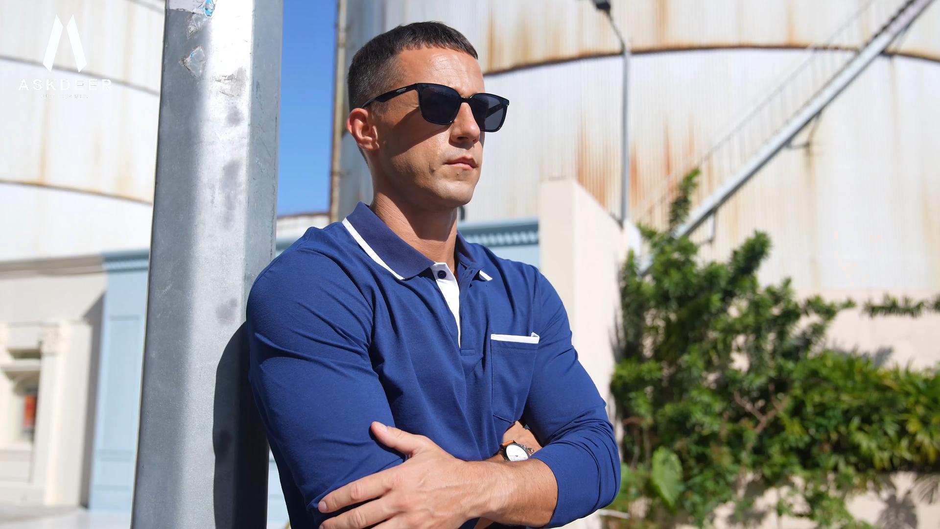 Camiseta polo para hombre Askdeer de manga larga, algodón suave, clásica con bolsillo, para golf y uso casual miniatura 7