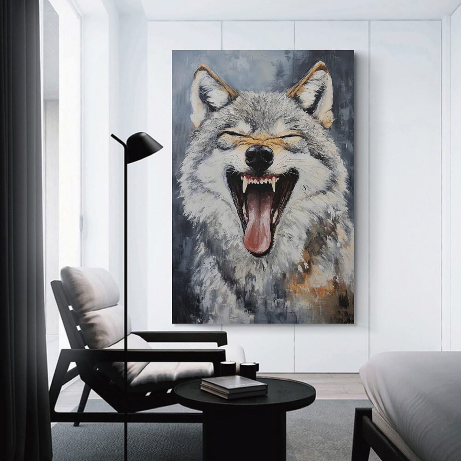 Junmoney Laughing Wolf Painting Canvas Wall Picture 20x30inch(50x75cm), for Contemporary Homes, Apartments Or Offices, Wall Decor with Flexible Room Appeal