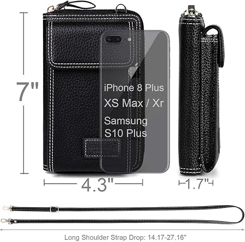 Miniatura 7 de Bolsa cruzada de piel para teléfono celular, con ranuras para tarjetas con protección de interferencia de radiofrecuencia (RFID), de cuero, para