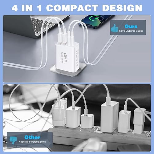 Miniatura 5 de Cargador para iPhone 17 y 16, cargador multipuerto de 40 W, carga rápida, paquete de 2 bloques de carga de teléfono USB C de 4 puertos de Apple
