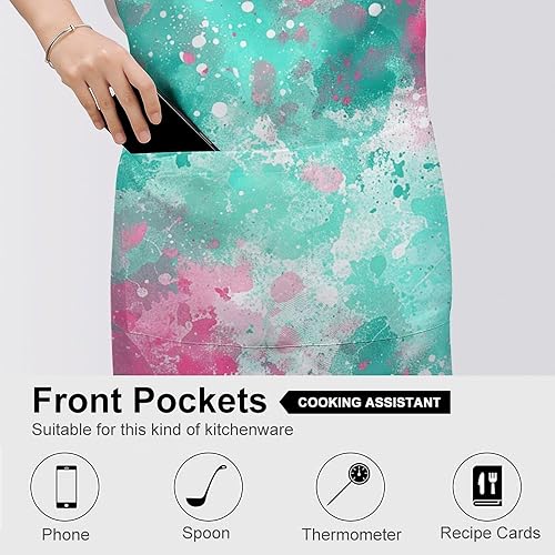 Miniatura 5 de MUSM Apron for Adults - 27.6 X 31.5 Inch, Heavy-Duty Polyester Aprons with Two Large Pockets, Waterproof Paint Splatter Pattern Kitchen Apron for