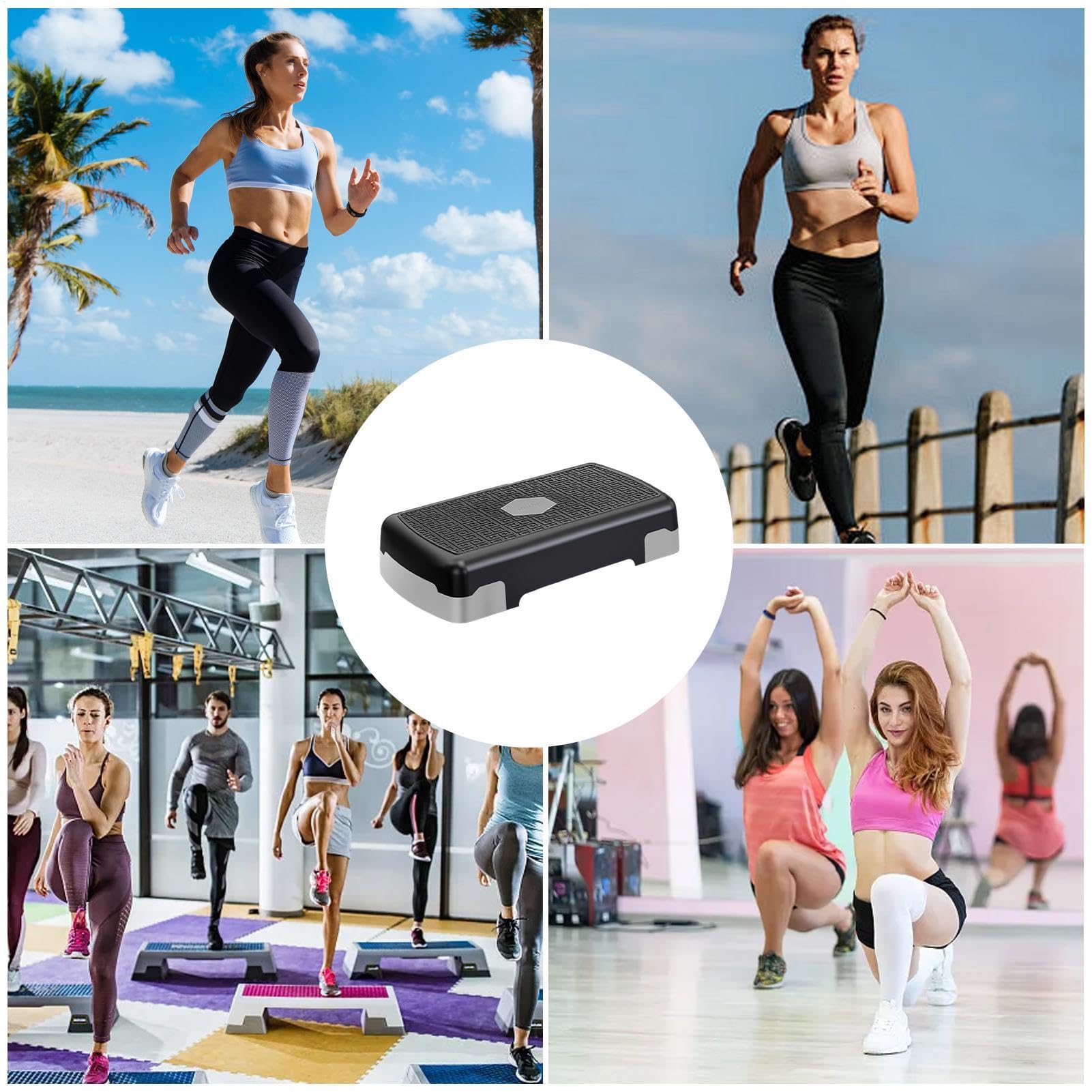Stepper, regulowana wysokość, step board with 3 risers, sprzęt fitness do domowej siłowni, cardio, treningu siłowego 17,72 cala, ciemnoszary, czarno-czerwony