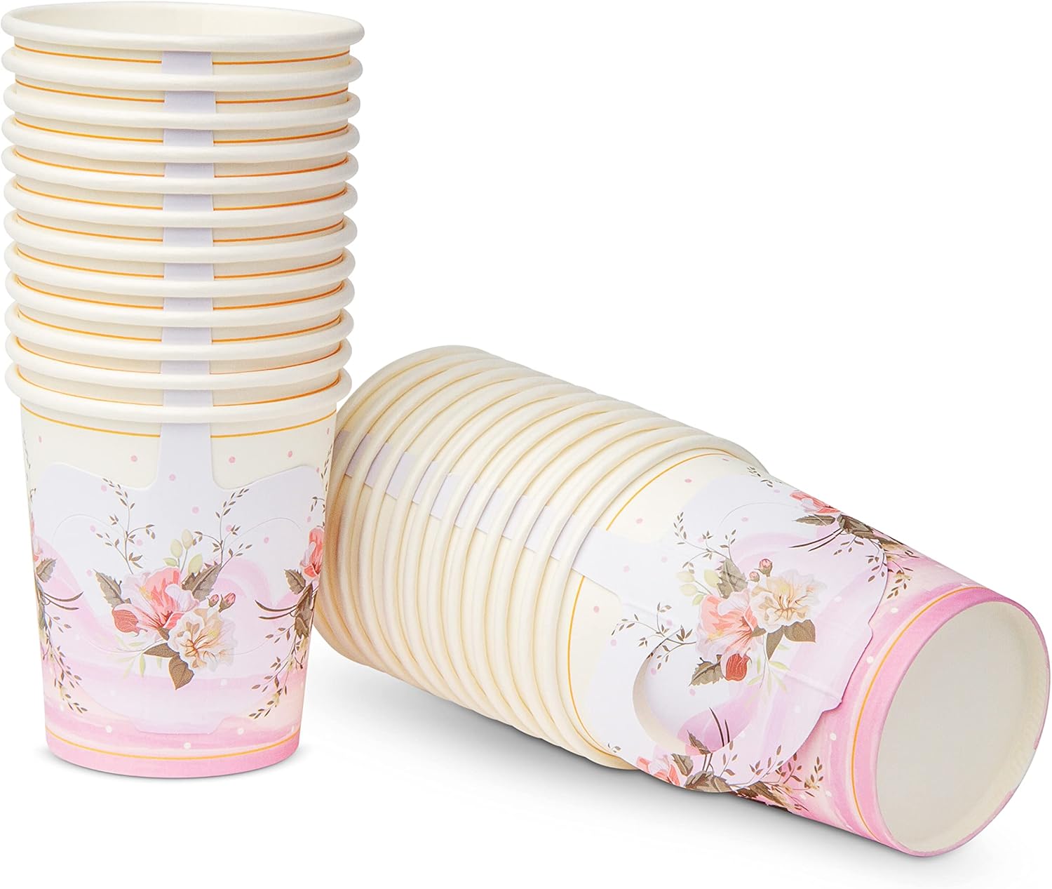 24 Disposable Paper Tea Cups Plates, 7 OZ For Hot Cold Drinks