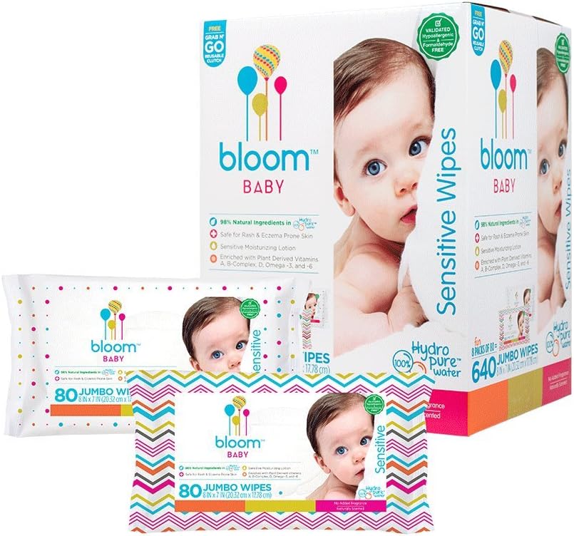 Bloom Baby Sensitive Skin Unscented Hypoallergenic Baby Wipes 640-Count