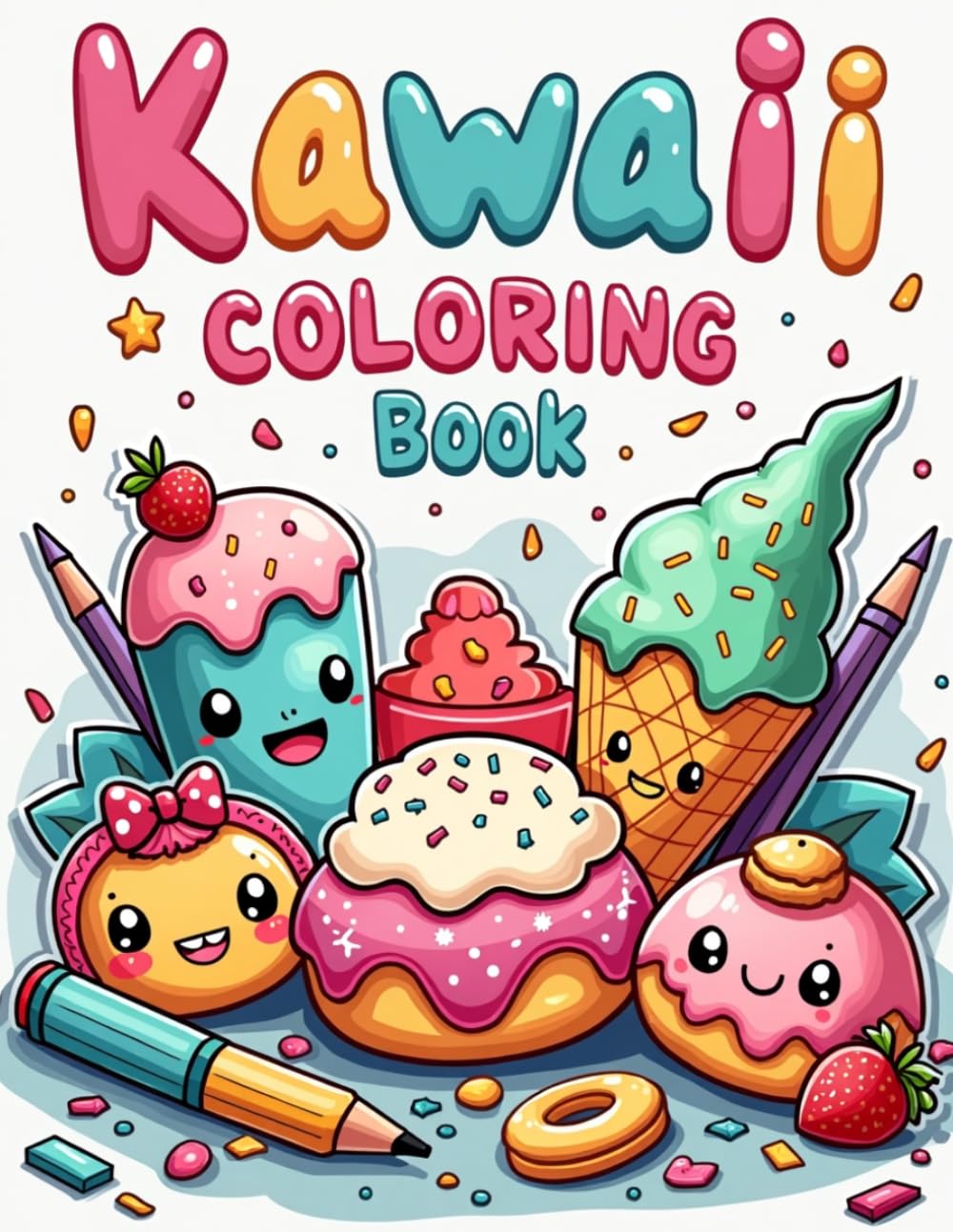 Kawaii Cute Food Coloring Book: Fun and Adorable Desserts, Snacks & Sweet Treats with Cute Faces | Easy Coloring for Kids (Kawaii Animals)