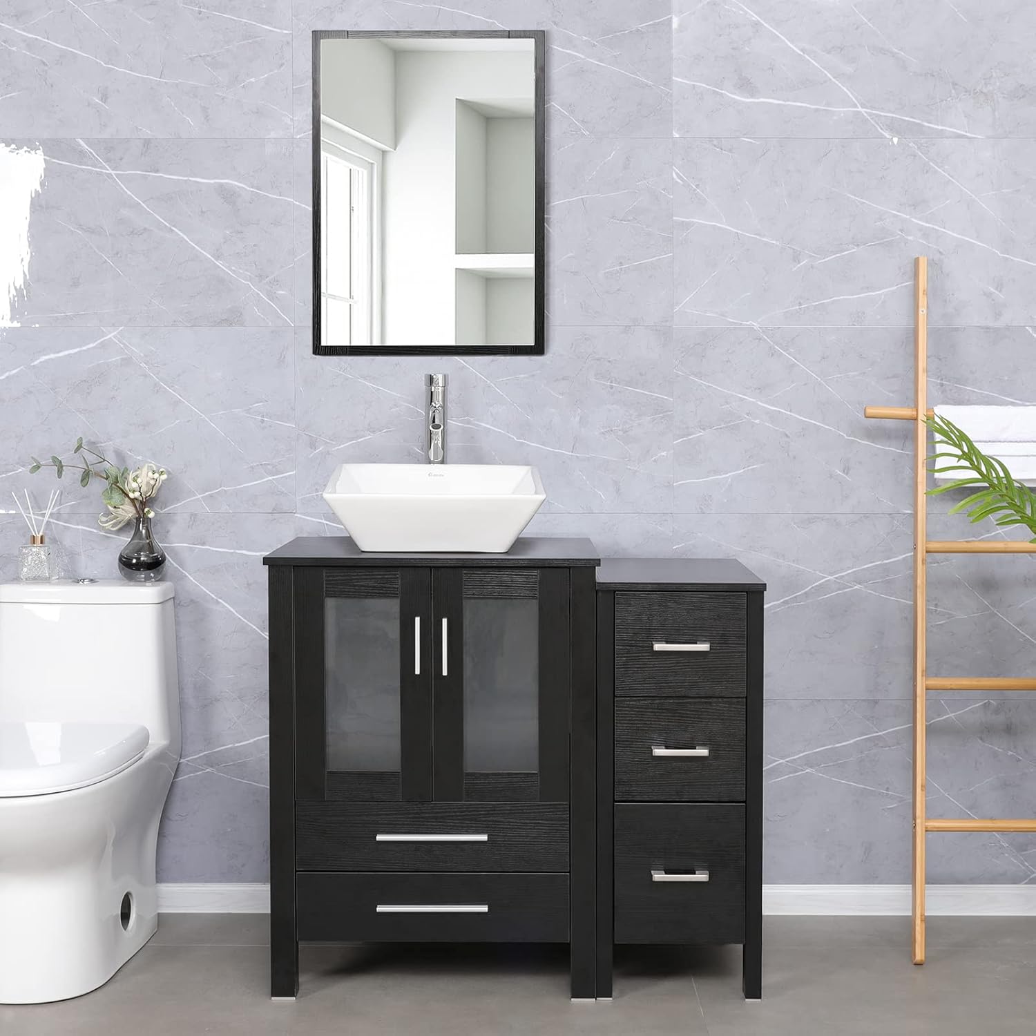 UEV 30" White Bathroom Vanity with Sink Combo,Vanity Sink Set, Stainless Steel Faucet with Adjustable Water Temperature,Mirror Not Included
