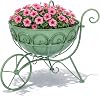 Vintage Metal Wheelbarrow Planter Stand Decorative Garden Flower Pot Holder Green Scrollwork Cart Plant Display for Patio, Balcony, Indoor