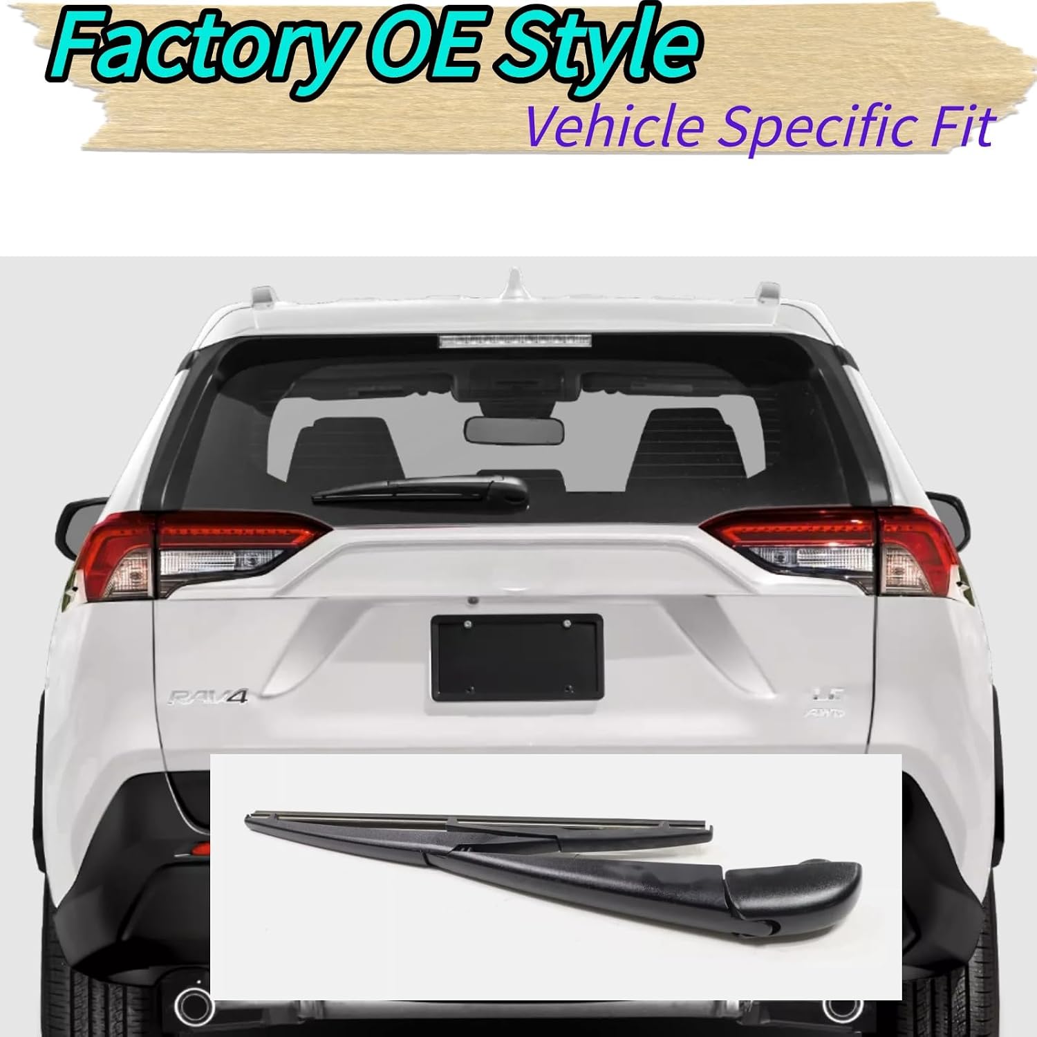 Rear Wiper Blade & Arm Replacement for Toyota RAV4 Prime RAV4 2019-2024 2023 2022 2021 2020 - OEM Fit for Hybrid XLE LE Platinum Limited XSE Nightshade TRD SE Models - All-Season