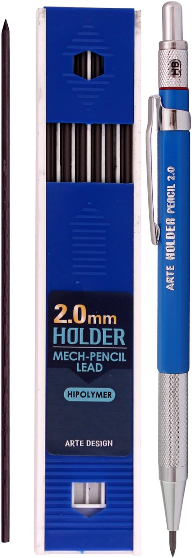 2.0mm Lead Holder Pen Mechanical Pencil for Draft Drawing, Art Sketching Carpenter +(Lead 1 Pack,Eraser) (Blue Body)