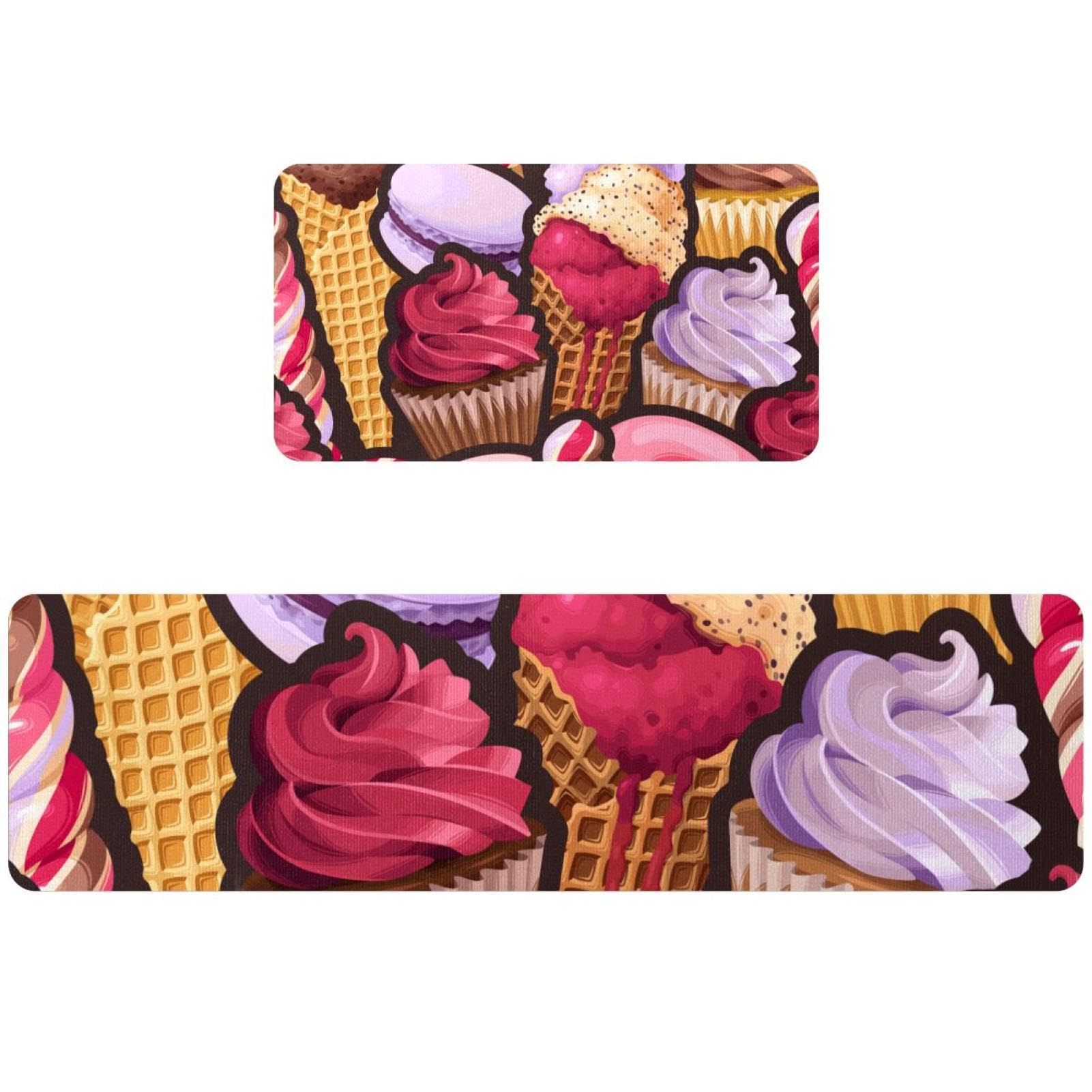 Tapis de cuisine antidérapants lot de 2 lavables au motif gourmand de macaron