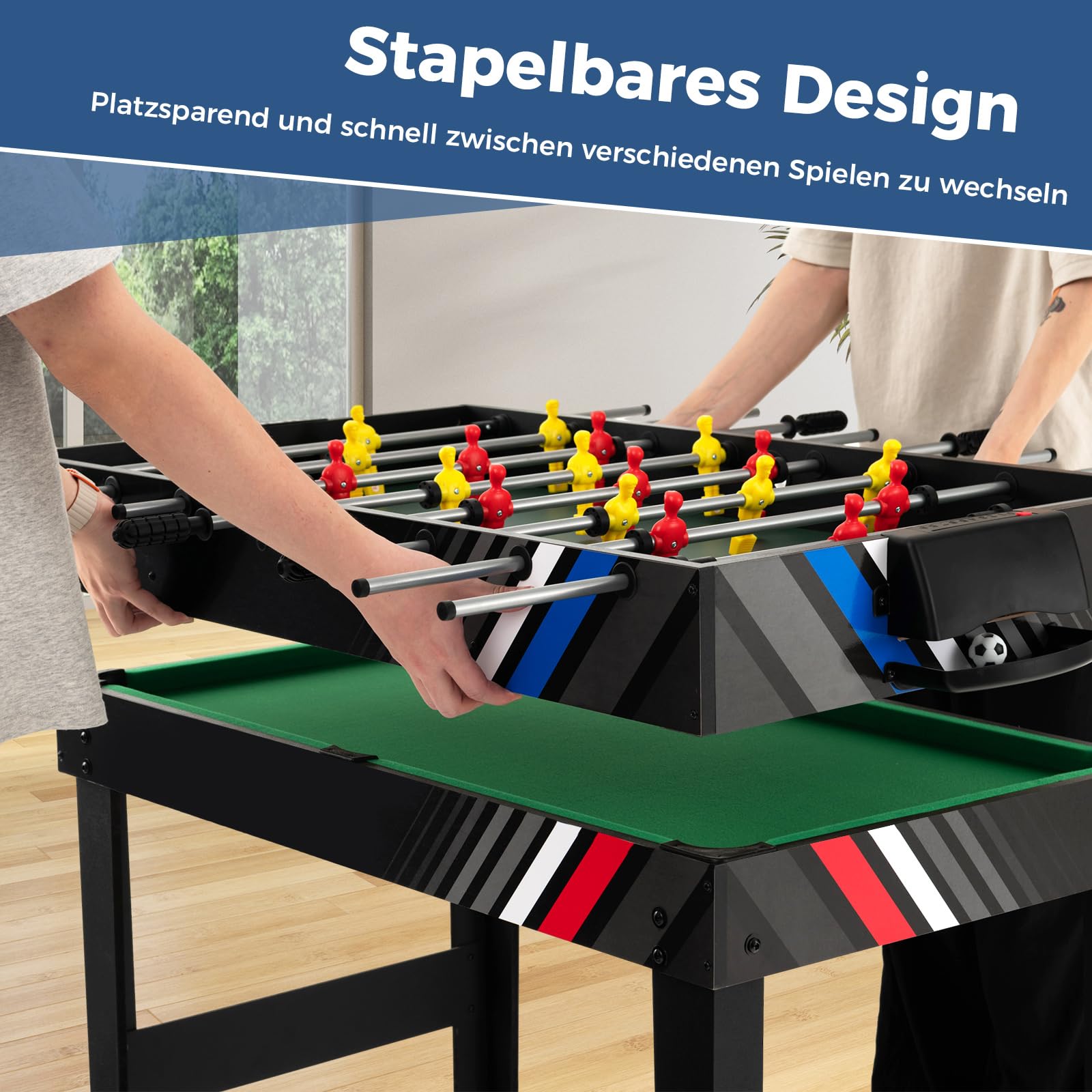COSTWAY Multi Spieltisch, 4 in 1 Tischkicker mit Billard, Hockey, Tischtennis, Multifunktionstisch Tischfußball mit Zubehör, Kickertisch für Spielzimmer, Party, Bars, 125 x 97 x 83 cm