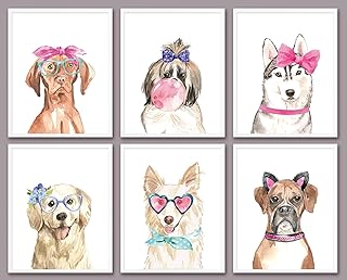 6 PCS Cute Dogs Wall Art Watercolor Girls Room Decor Wall Decor Funny Dog Lover Gifts Unframed Dog Mom Puppy Girly Dog The...