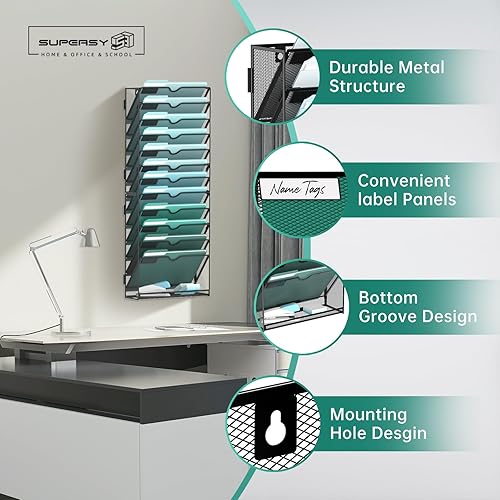 Miniatura 3 de SUPEASY Organizador de archivos de pared de 13 niveles, soporte de malla para correo de oficina, organizador de pared colgante para revistero para