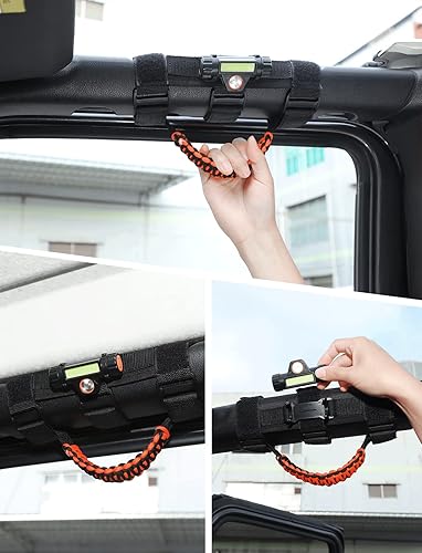 Miniatura 7 de Savadicar - 2 asas de agarre para barra antivuelco con luz LED, asas de agarre para vehículo, accesorios de interior, color azul