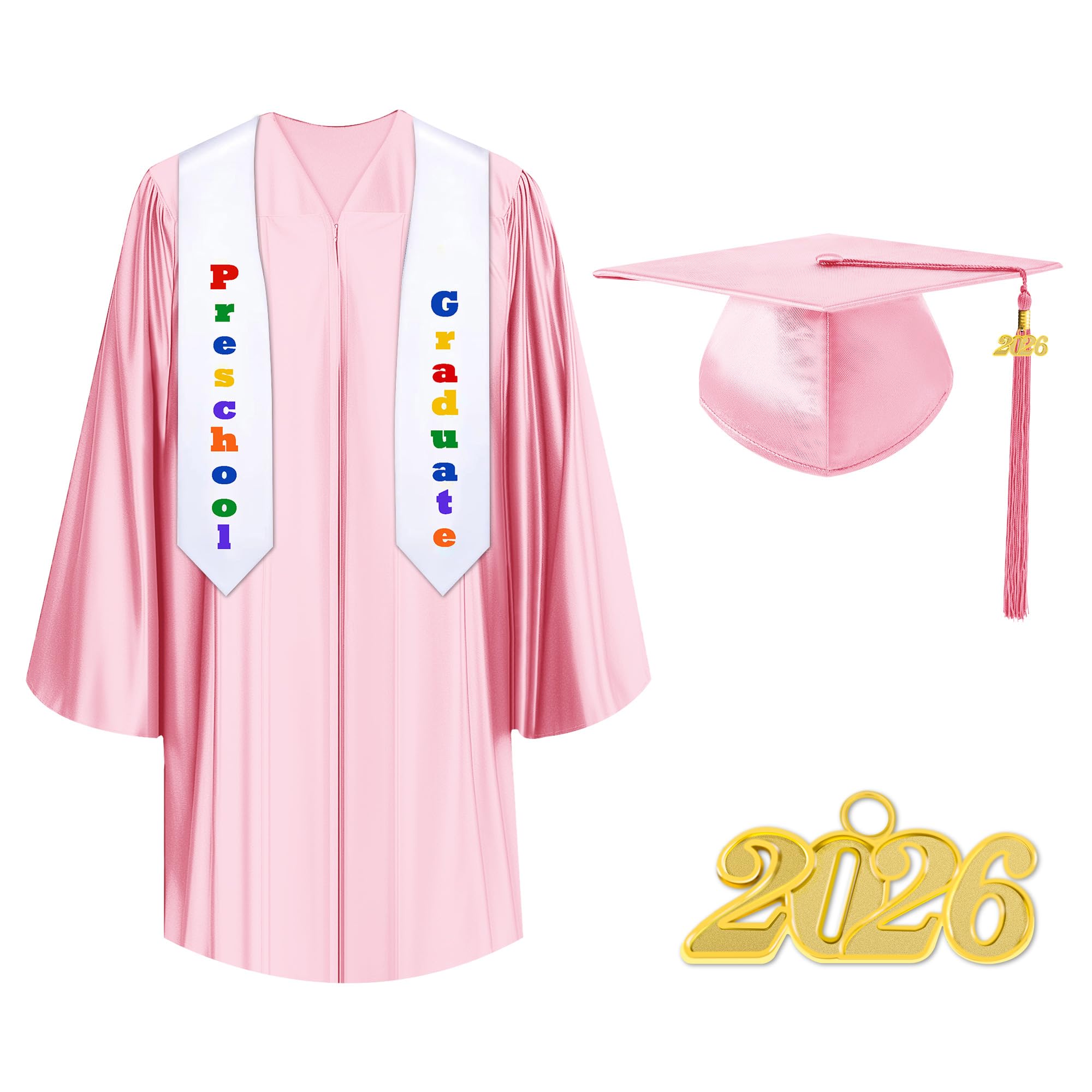 TngHui Shiny Kindergarten Preschool Graduation Cap Gown Stole with 2026 Tassel Certificate