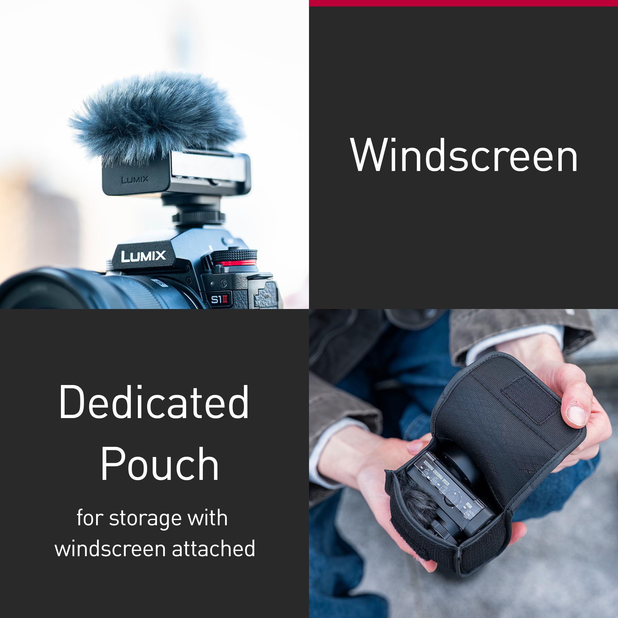 Panasonic Lumix DMS1 microfono digitale shotgun, 32 bit float, audio a 4 canali, 6 modalità direzionali, wireless, riduzione di vento e distorsioni, con custodia smart