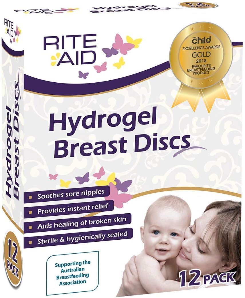 Rite Aid Hydrogel Gel Breast Discs (x12) - Helps Heal Cracked Sore Nipples in Breastfeeding