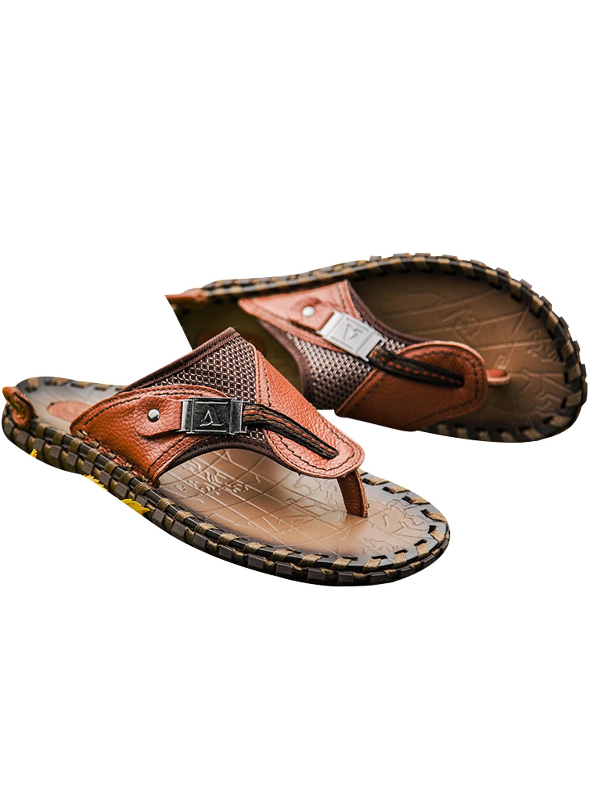 Pantoufles de plage en cuir à - pour homme la main EU