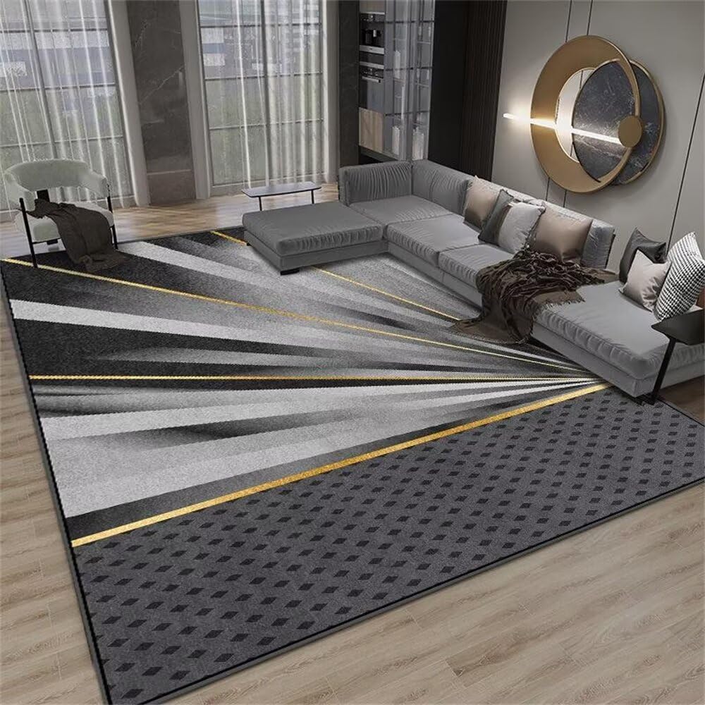 Tapis de sol gamer 200x200cm deco salon gris noir rayé moderne
