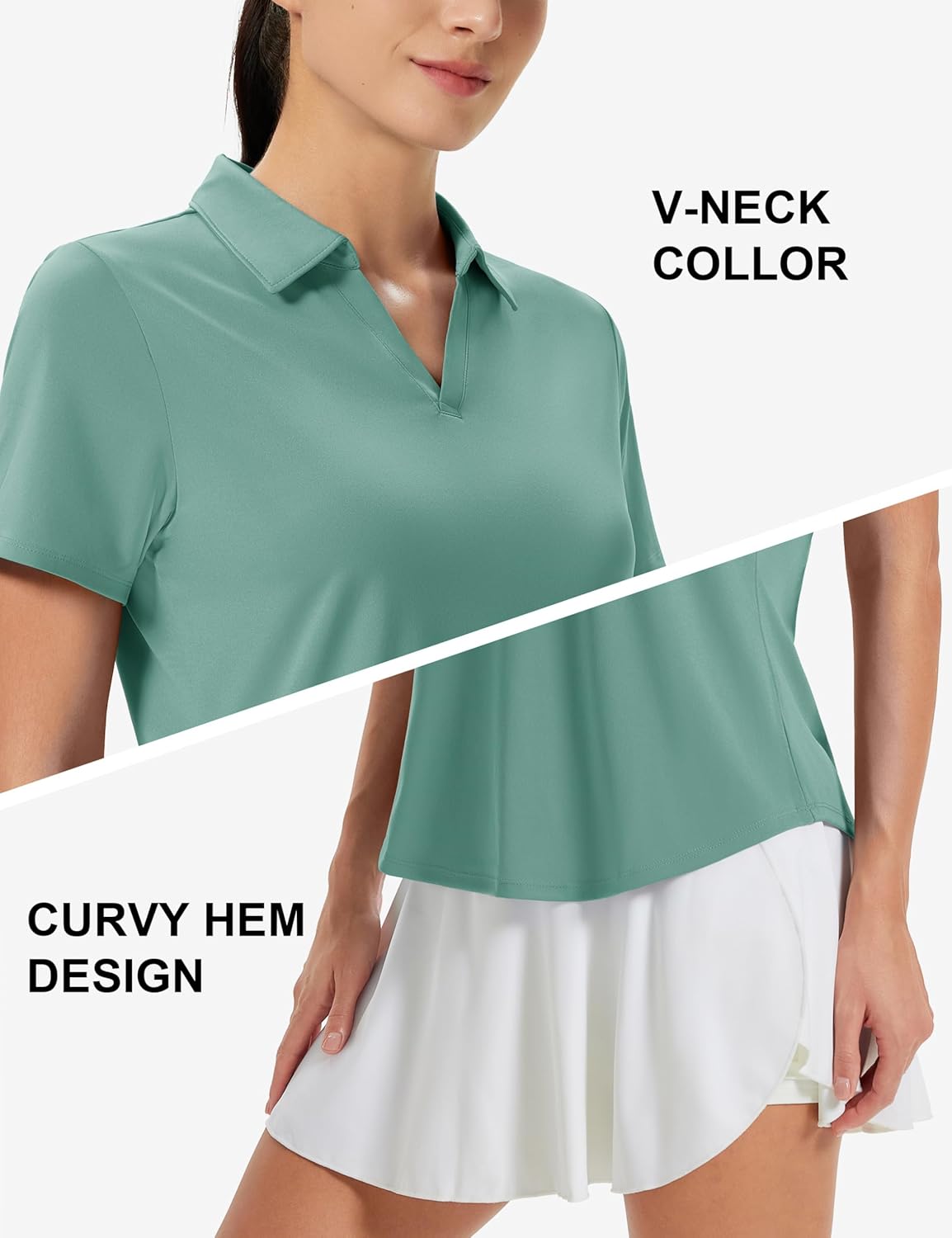 MAGCOMSEN Women's Golf Shirts Short Sleeve Polo UPF 50+ V Neck Collared Tops Quick Dry Tennis Athletic T Shirts - Image 4