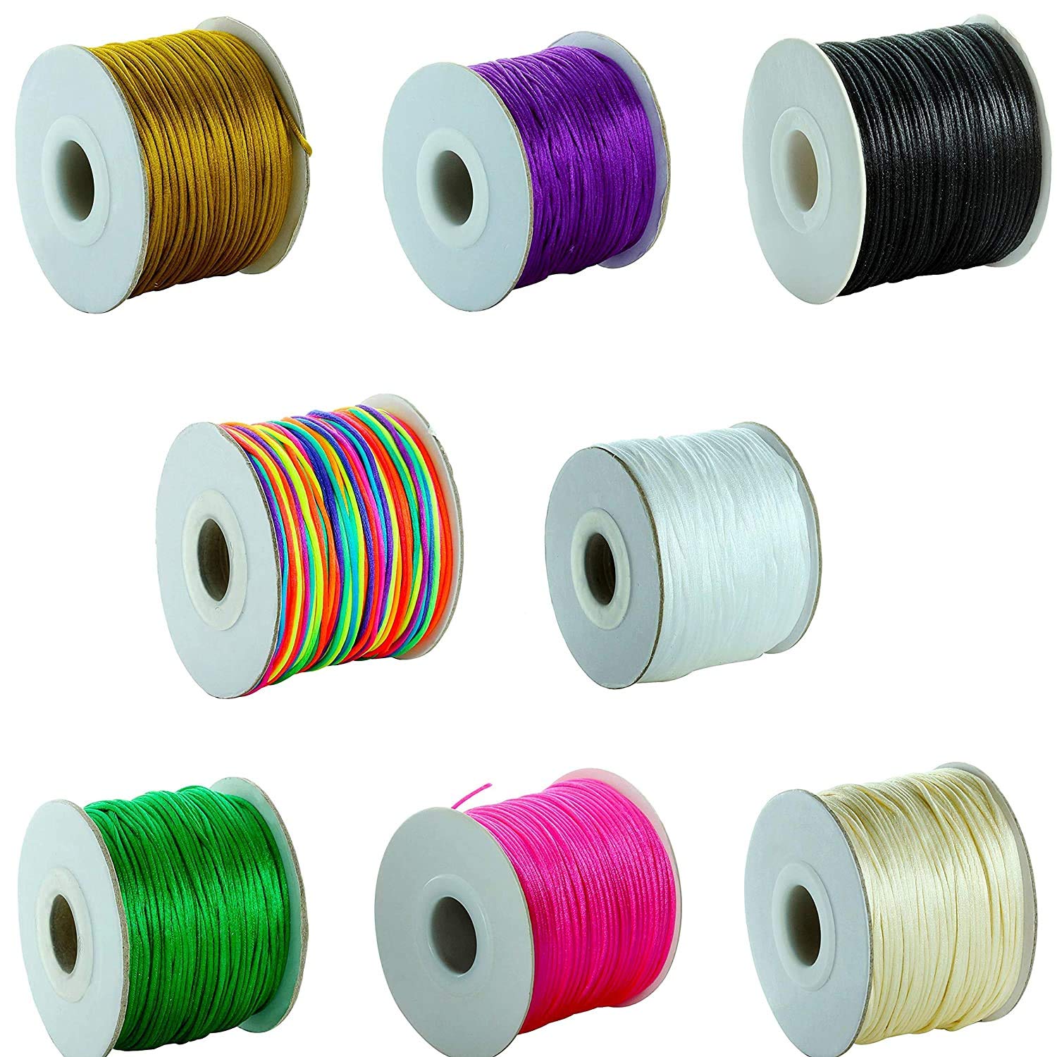 DIY Crafts Black, 100x Pcs Accessory 5X Pendent 50 Mtr String/Cord Cotton/Satin/Hemp Leather Mixed Item Lot Random Colour for Necklace/Bracelet/Anklet Other Jewellery Making (Black)