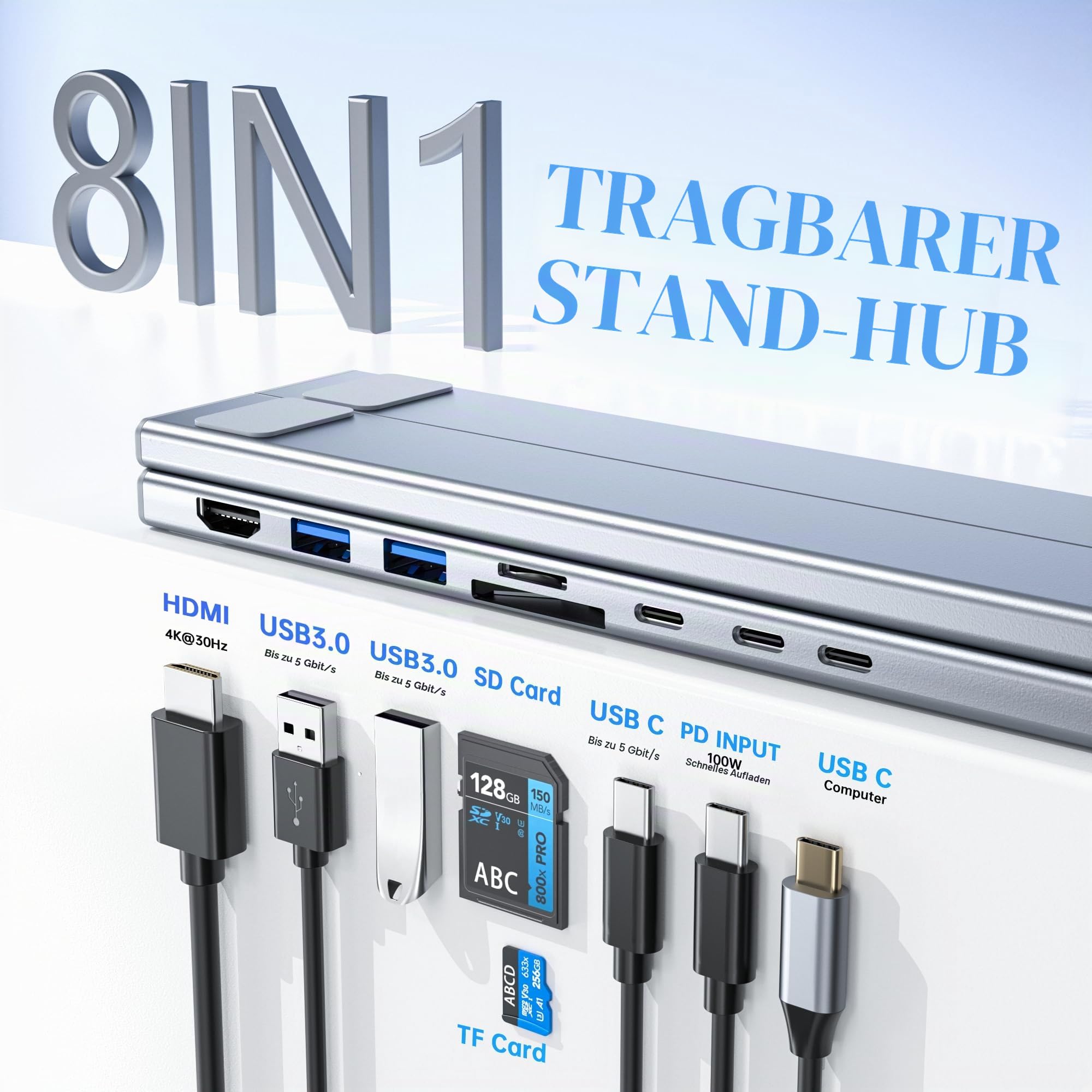 M57 Docking Station USB C Laptop Ständer, 8 in 1 USB C Hub Laptopständer mit 4K@30Hz HDMI, SD/TF, Laptop Stand DockingStation USBC Dock Multiport Adapter Halterung für MacBook Pro Air, Notebook
