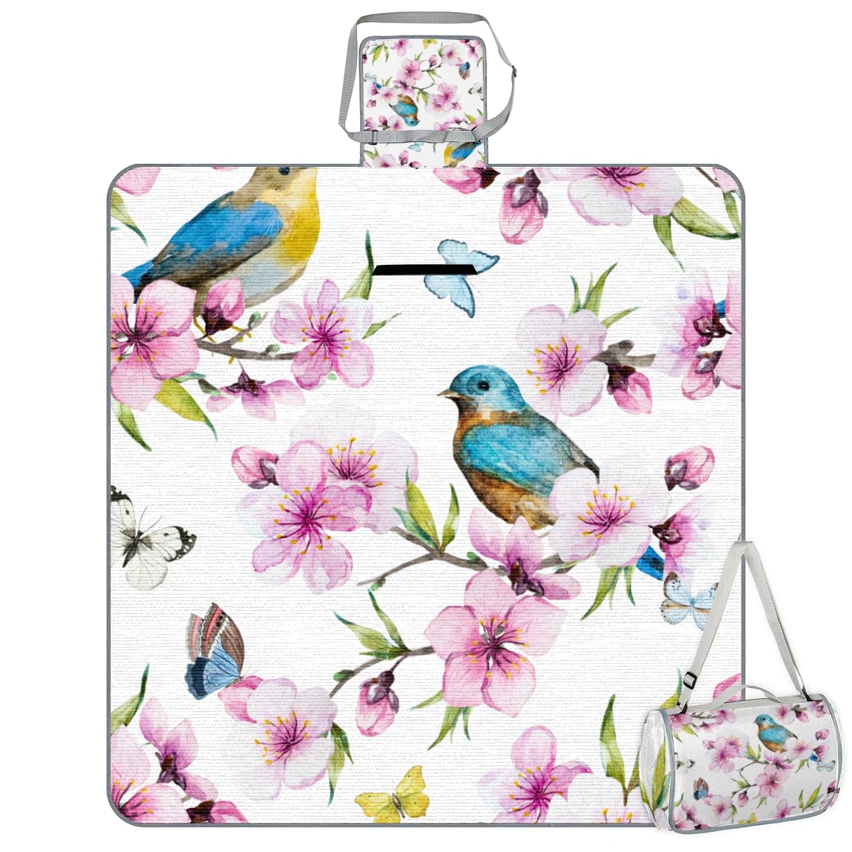 Shimoshe Picnic Blankets 57”x 59”, Flower Bird Waterproof Sandproof Picnic Mat Lightweight Foldable Beach Blanket for Camping Park Grass Beach Outdoor Blanket